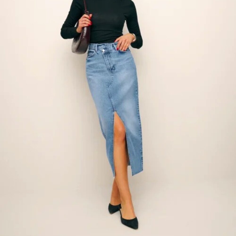 REFORMATION Nila Long Denim Skirt Galway - Size 30